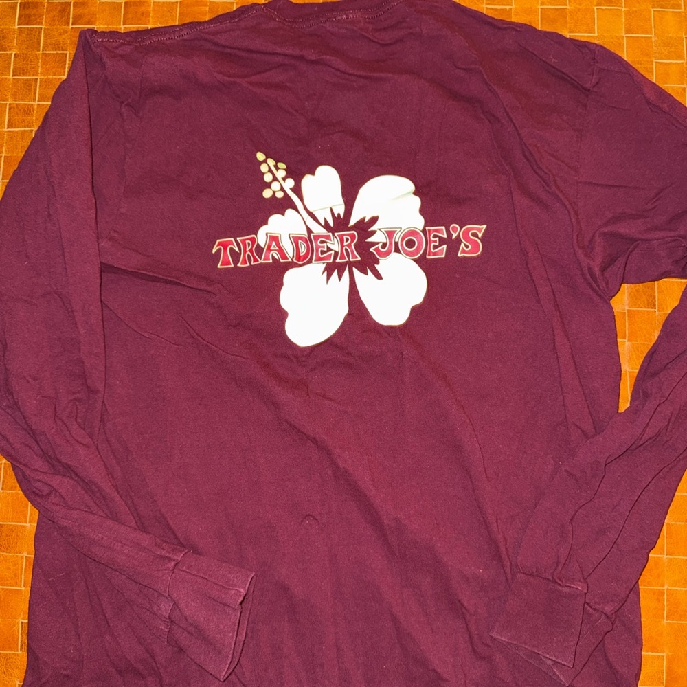 Trader Joe's Women's Long Sleeve Tee - Burgundy with White Hibiscus